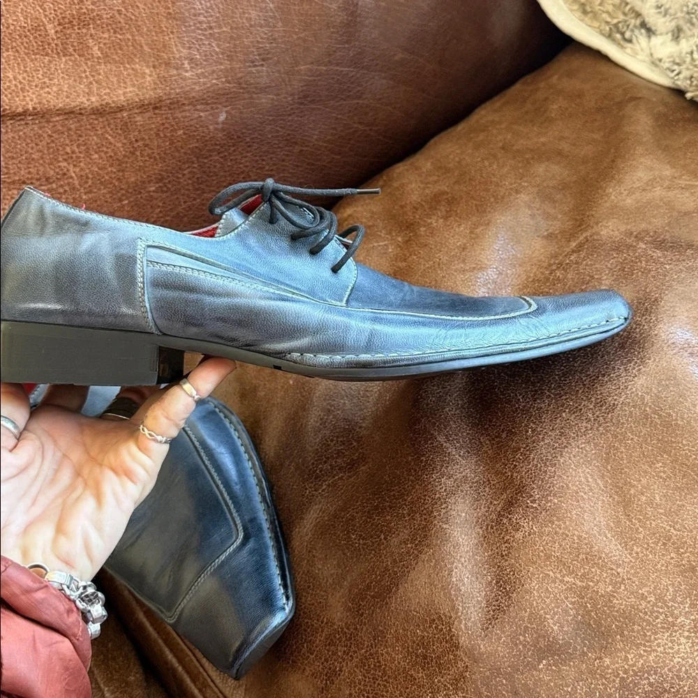 Men's Italian Zota Blue Leather Dress Shoes Oxford square toe